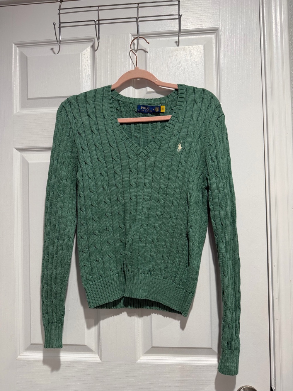 Polo by Ralph Lauren Women's Sage Green Cable-Knit V-Neck Sweater